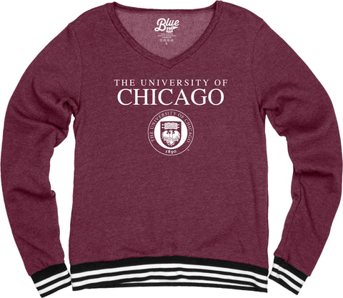 University of Chicago V Neck Varsity Fleece Sweater