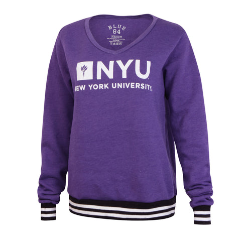 New York University NYU V Neck Varsity Fleece Sweater